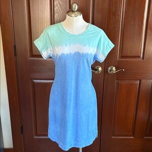 Talbots Green and Blue Tie-Dye Midi Dress